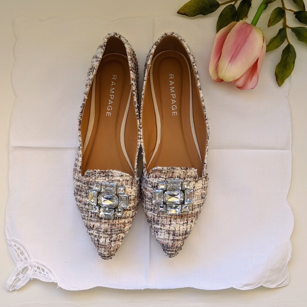 Tweed pointed toe flats